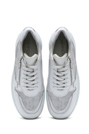 Women's White Wedge Heeled Lace-up Leather Sneaker | Derimod