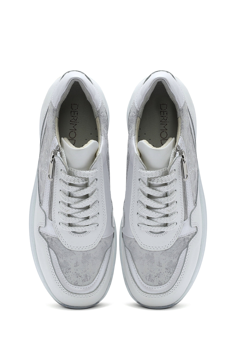 Women's White Wedge Heeled Lace-up Leather Sneaker