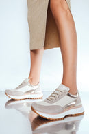 Women's Beige Leather Suede Detailed Sneaker | Derimod