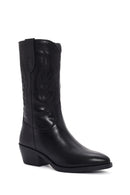 Women's Black Zippered Leather Cowboy Boots | Derimod