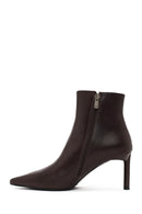 Woman Brown Zip Closure Thin-Heeled Leather Boots | Derimod
