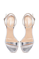 Women's Silver Metallic Leather Heeled Sandals | Derimod