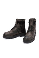 Men's Anthracite Lace-Up Zipper Detailed Leather Casual Boots | Derimod