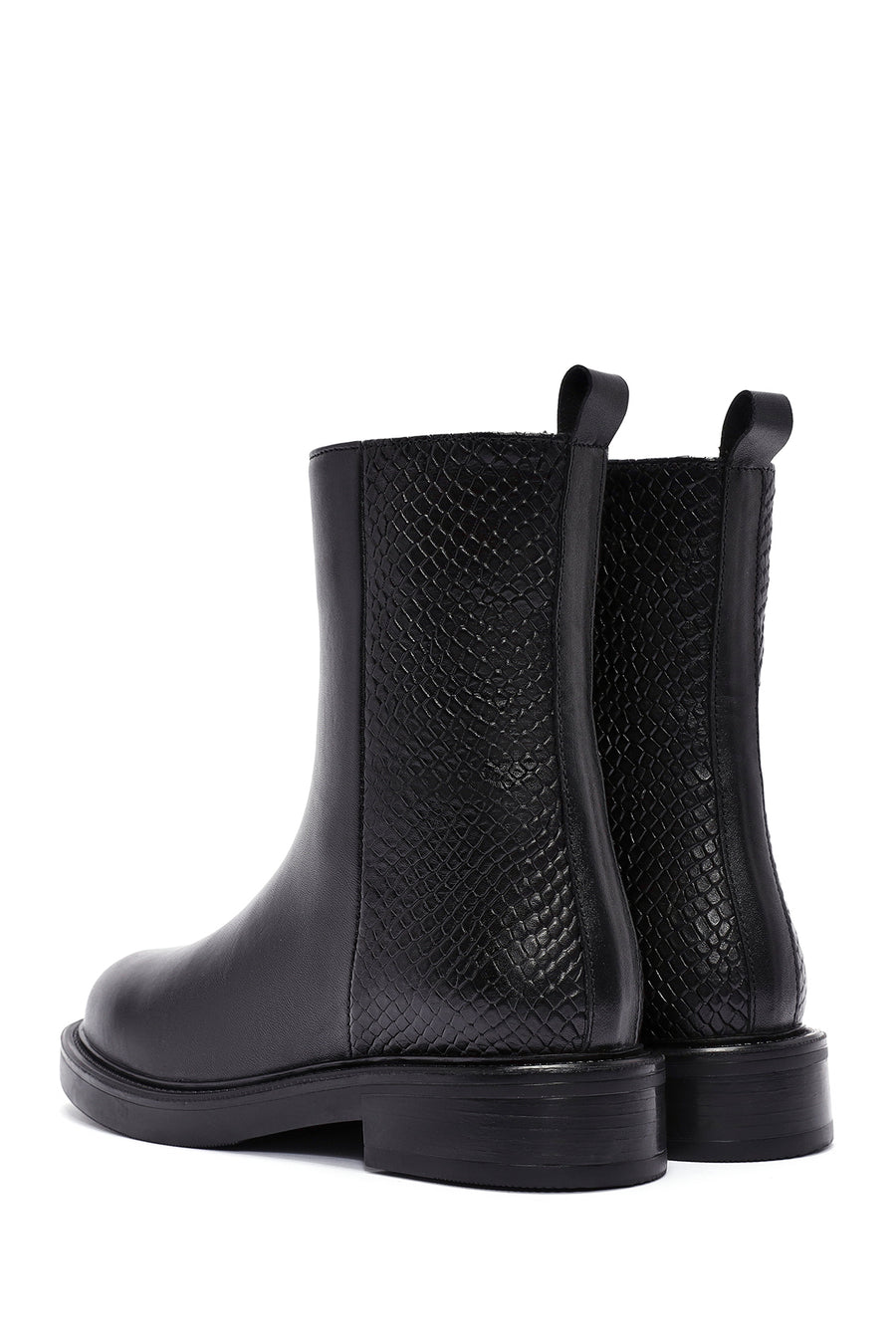 Women's Black Zipper Patterned Leather Boots