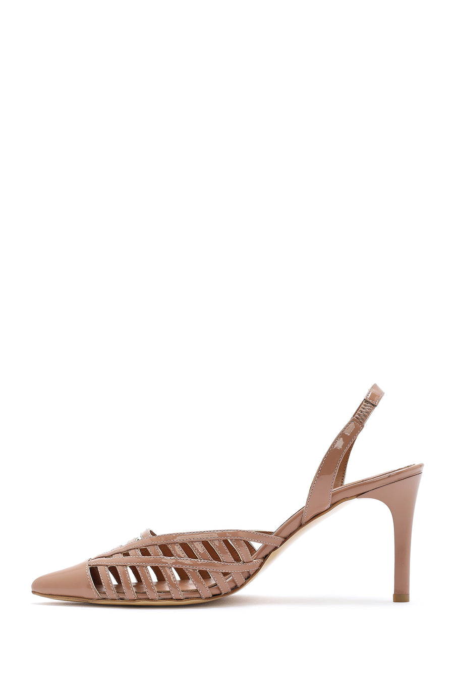 Women's Beige Slingback Patent Leather Thin Heeled Shoes