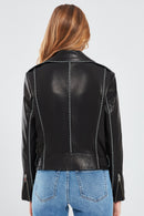 Angel Women's Black Biker Leather Jacket | Derimod