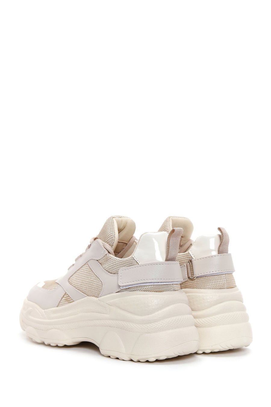 Women's Beige Lace-Up Chunky Sole Sneakers