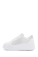 Women's White Thick Sole Lace Up Leather Sneaker | Derimod