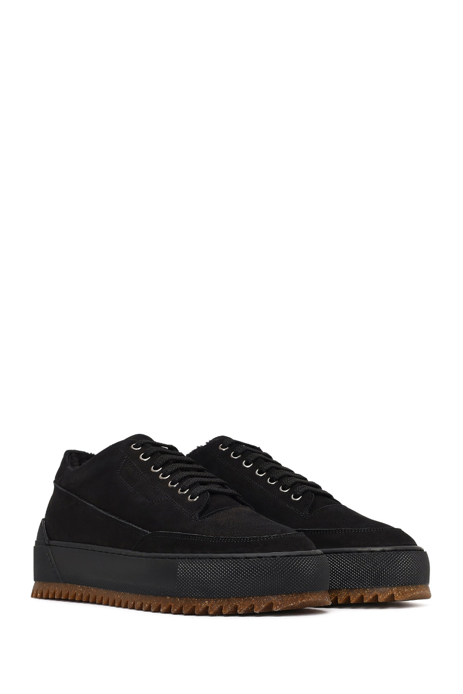 Male Black Lace-Up Thick-Soled Nubuck Leather Sneaker