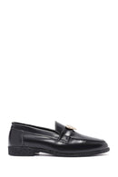 Women's Black Accessory Detailed Leather Masculine Loafer | Derimod