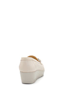 Women's Beige Leather Thick Soled Comfort Shoes | Derimod