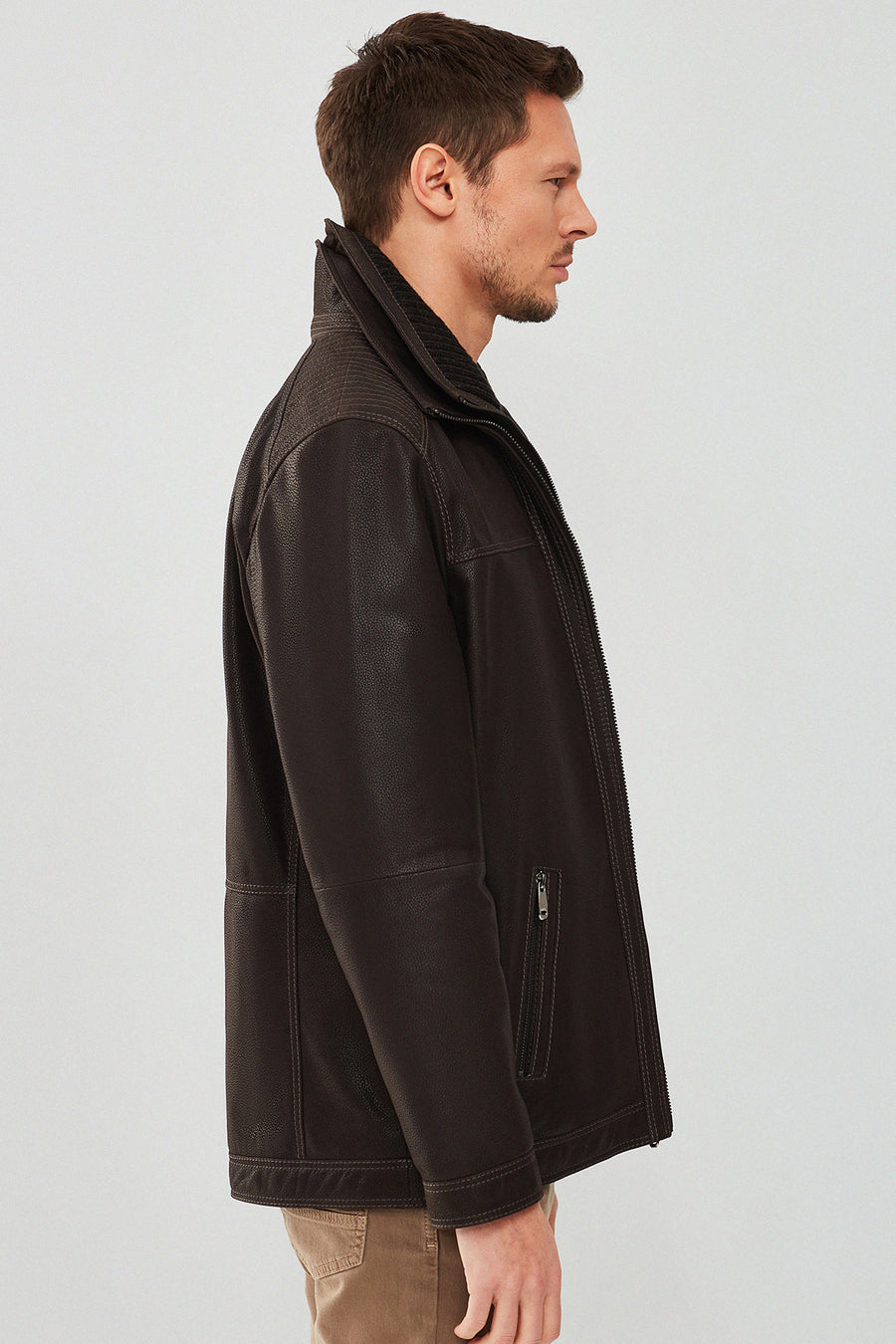 Roberto Men's Brown Double Collar Leather Jacket