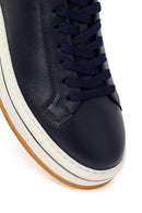 Men's Navy Blue Lace-up Thick-Sole Leather Sneaker | Derimod