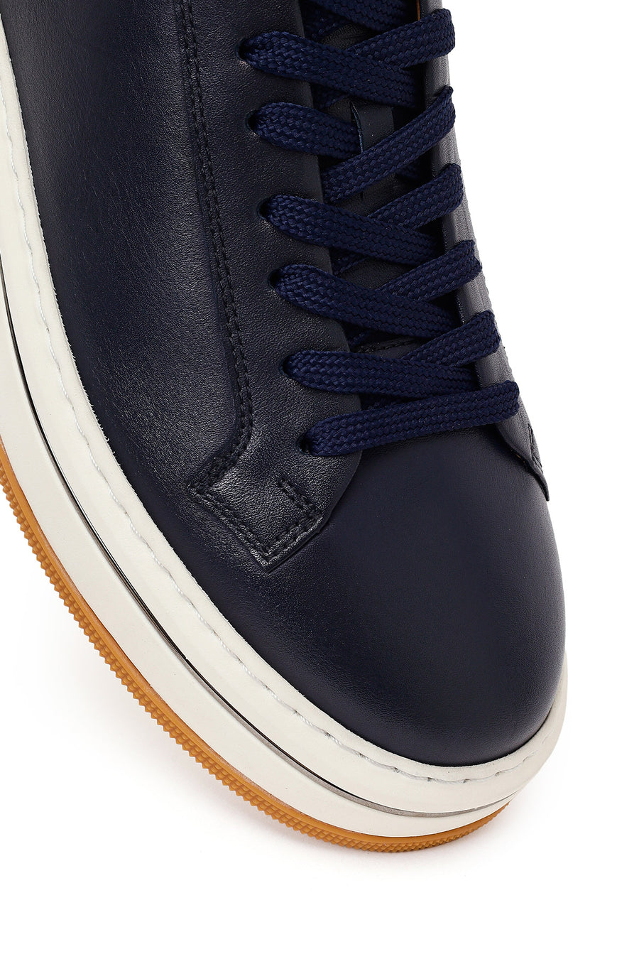 Men's Navy Blue Lace-up Thick-Sole Leather Sneaker