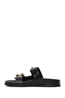 Woman Black Double-Buckle Slippers | Derimod
