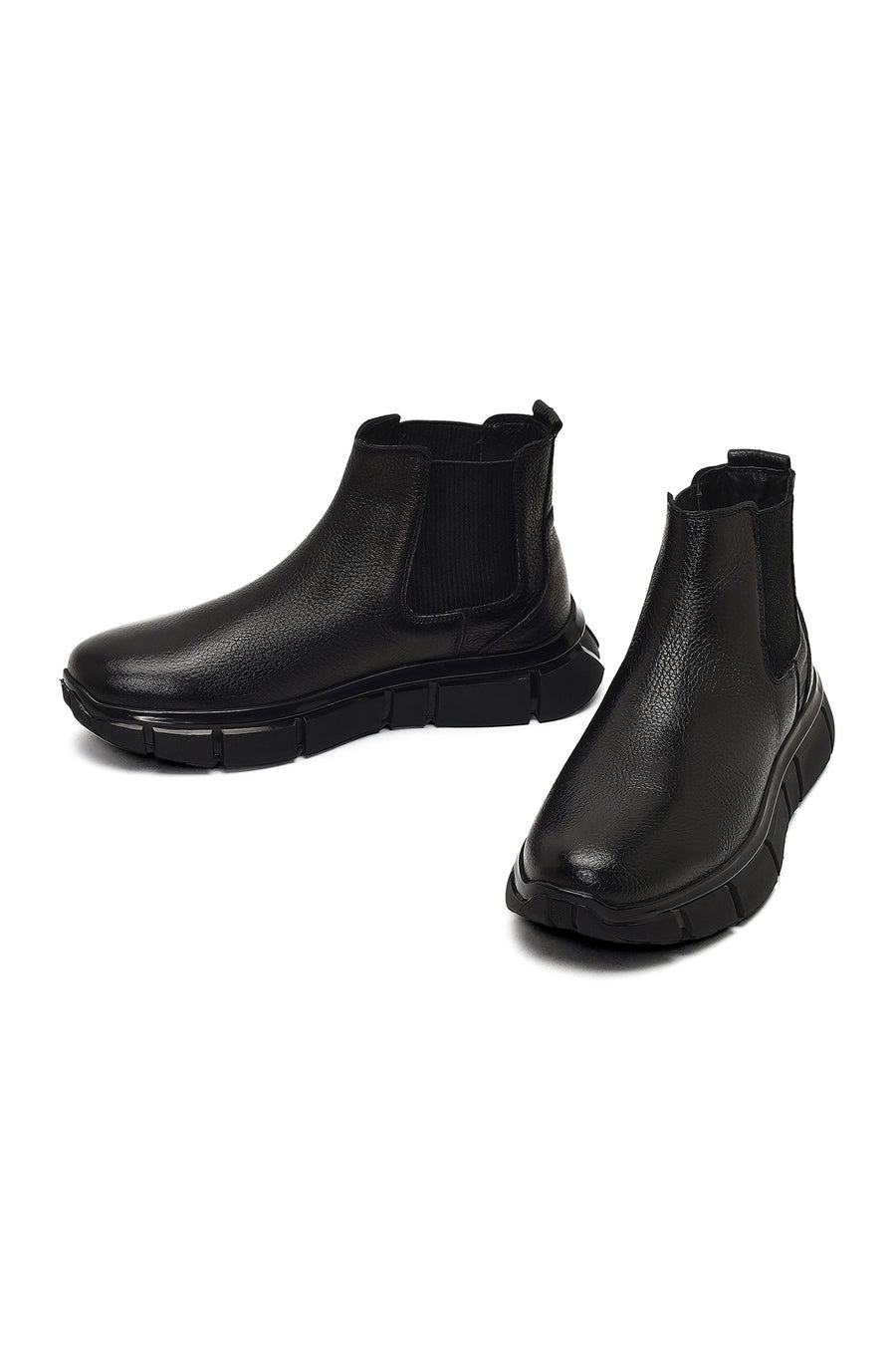 Male Black Thick-Soled Leather Chelsea Boots