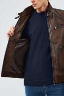 Felix Men's Brown Leather Jacket | Derimod