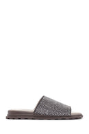 Women's Gray Stone Leather Slippers | Derimod