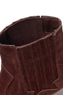 Woman Brown Chunky-Heeled Suede Cowboy Boots | Derimod