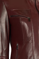 Pam Woman Burgundy Short Leather Jacket | Derimod