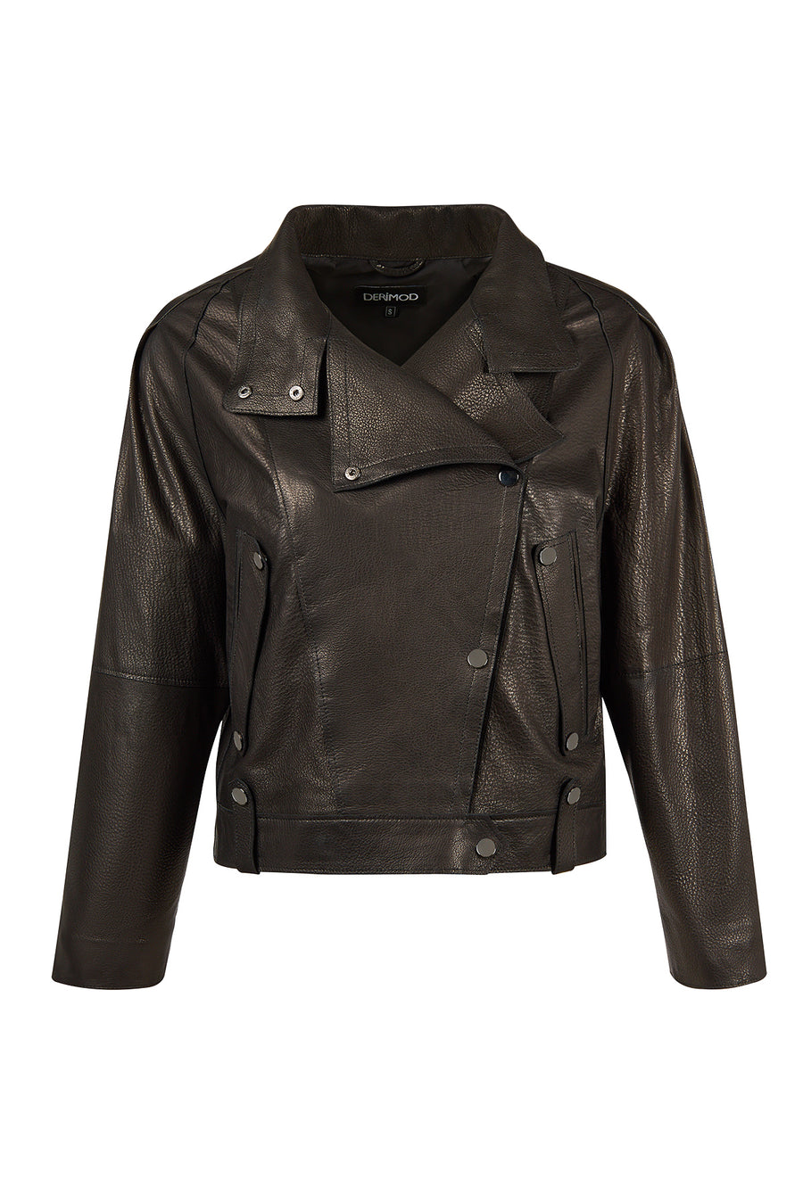 Torino Woman Black Oversized Leather Biker Jacket 26SGD56558S | Derimod