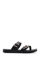 Women's Black Double Buckle Flip Flops | Derimod