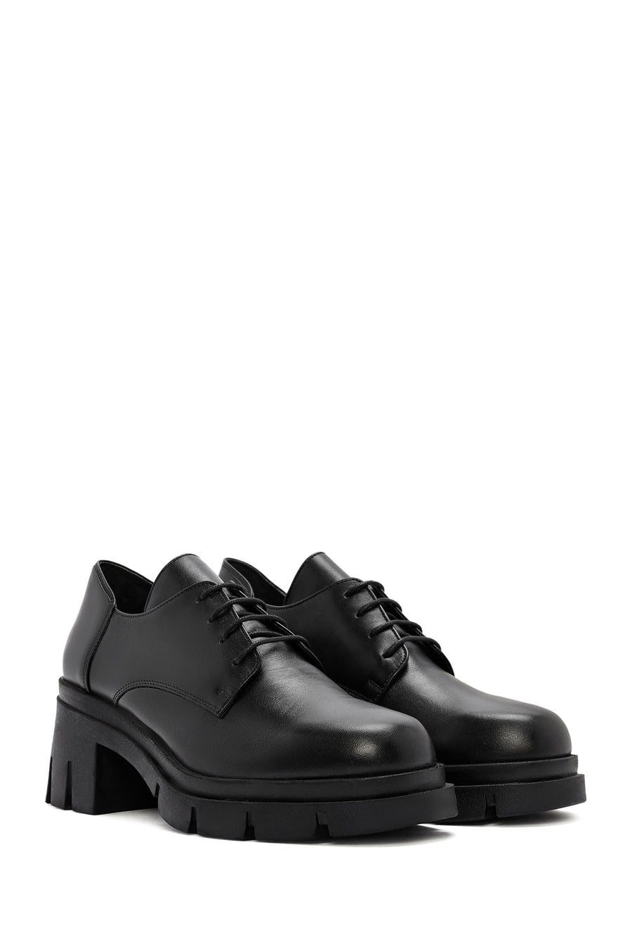 Women's Black Lace-Up Thick Heel Leather Masculine Classic Shoes