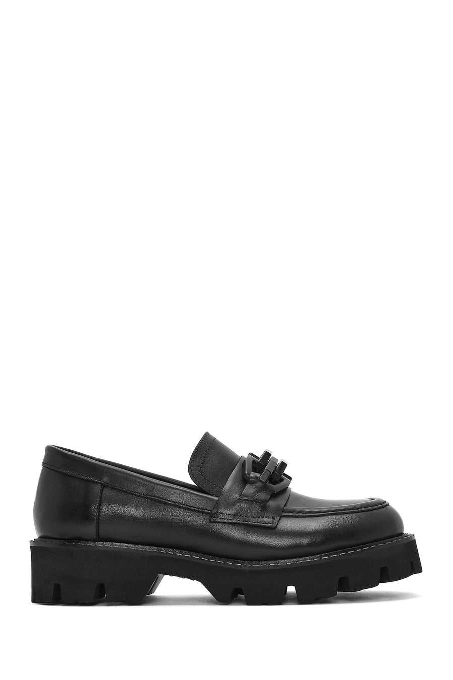
Women's Black Thick Sole Leather Masculine Loafer
 25SFD180318 | Derimod