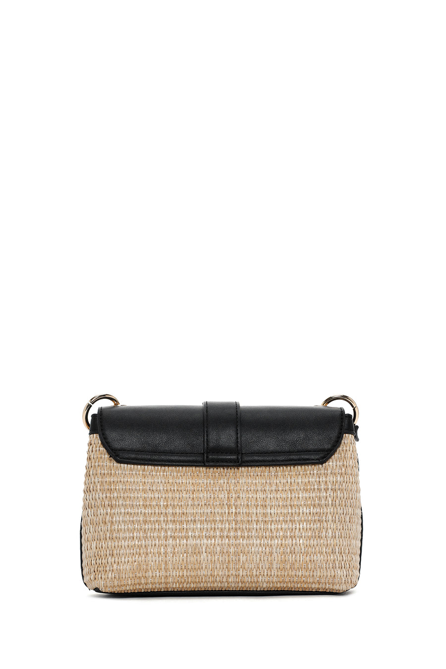 Women's Black Long Strap Straw Shoulder Bag