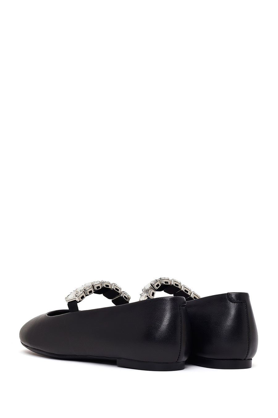 Woman Black Embellished Leather Ballerine Shoes