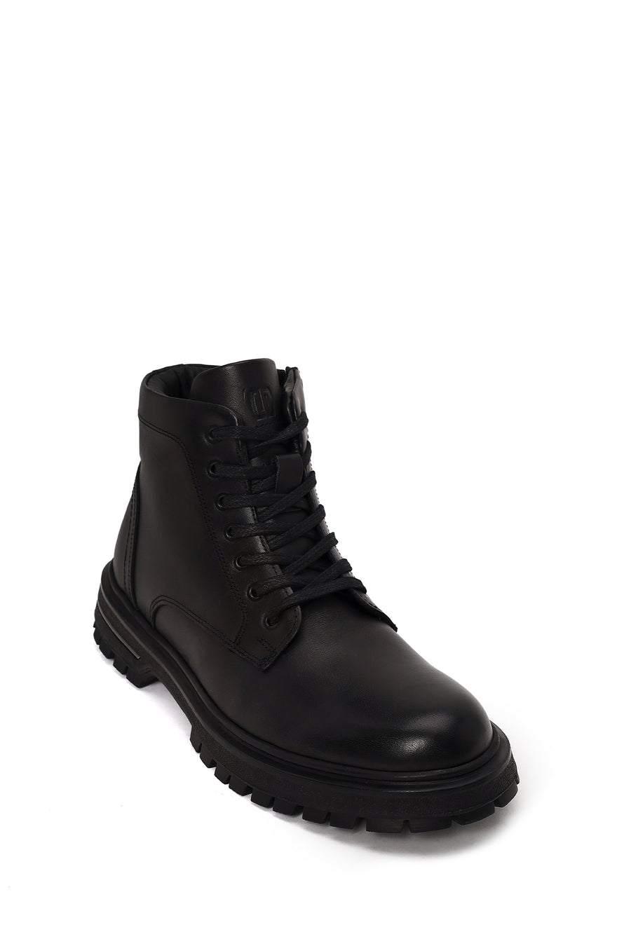 Male Black Lace-up Zip Closure Leather Boots