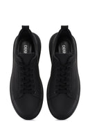 Men's Black Lace-Up Perforated Leather Sneakers | Derimod