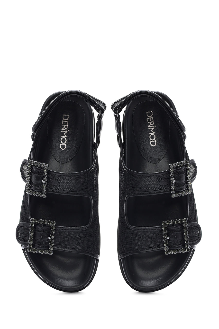Women's Black Stone Buckle Sandals