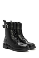 Women's Black Zipper Lace-Up Combat Boots | Derimod