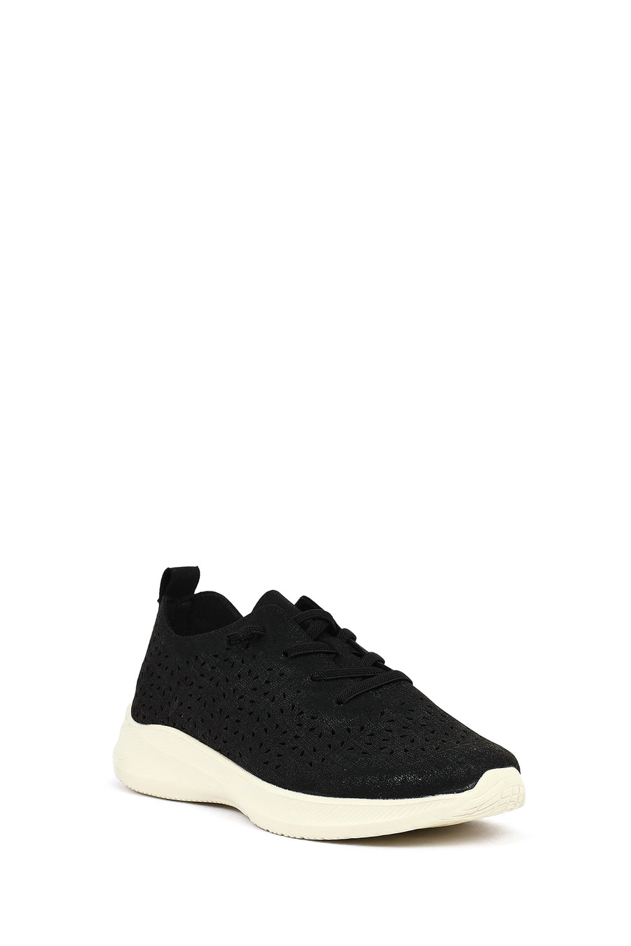 Women's Black Lace-Up Chunky Sole Patterned Fabric Comfort Sneaker