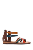 Women's Multicolored Leather Flat Bodrum Sandals | Derimod