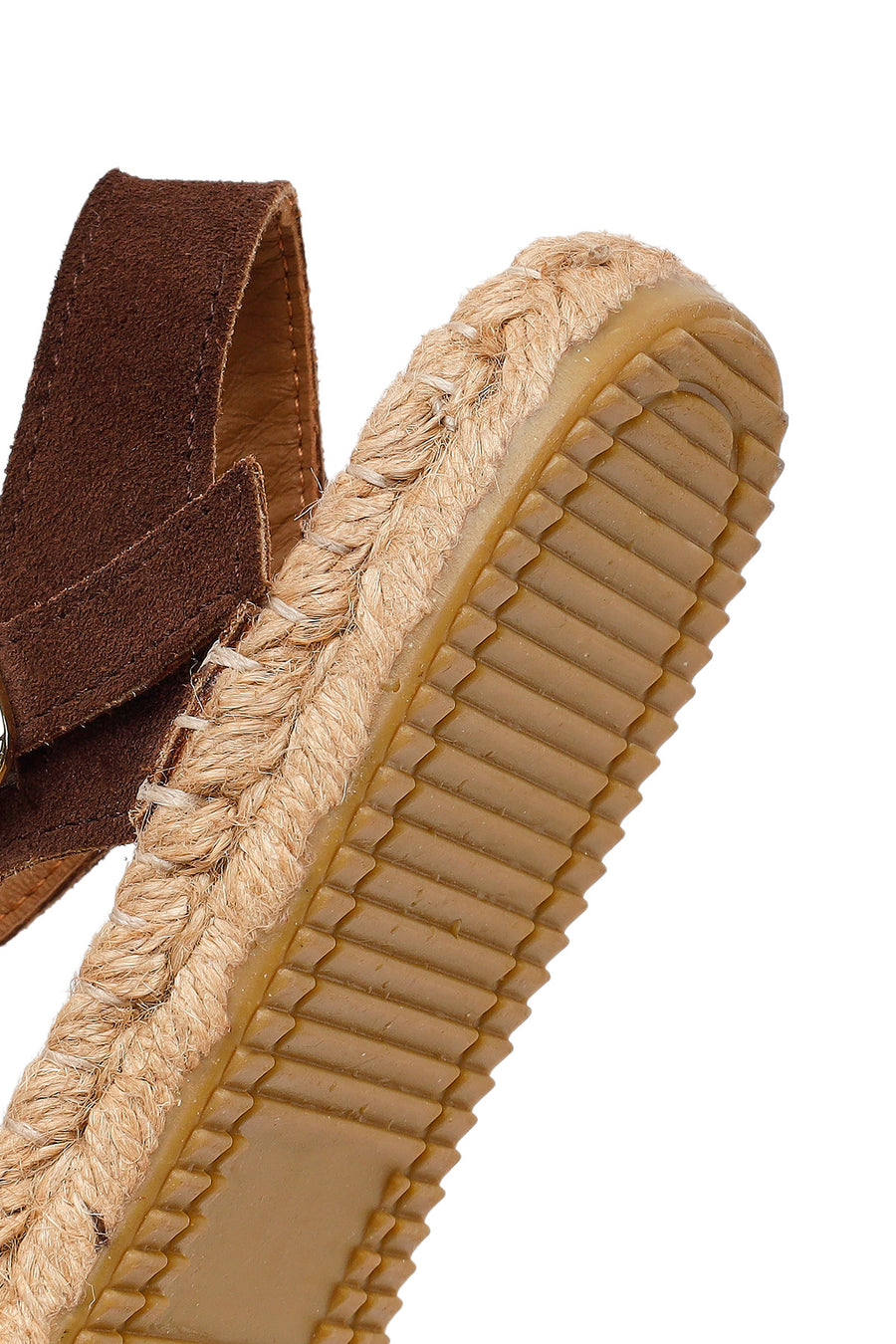Women's Brown Suede Leather Espadrille Sandals with Ankle Buckle
