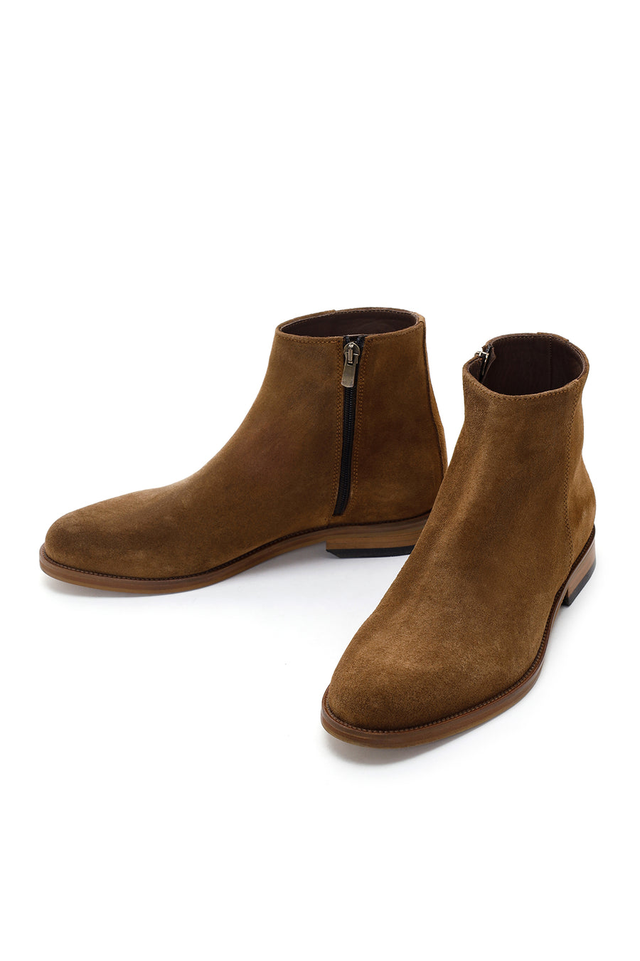 Men's Tan Suede Leather Zippered Boots