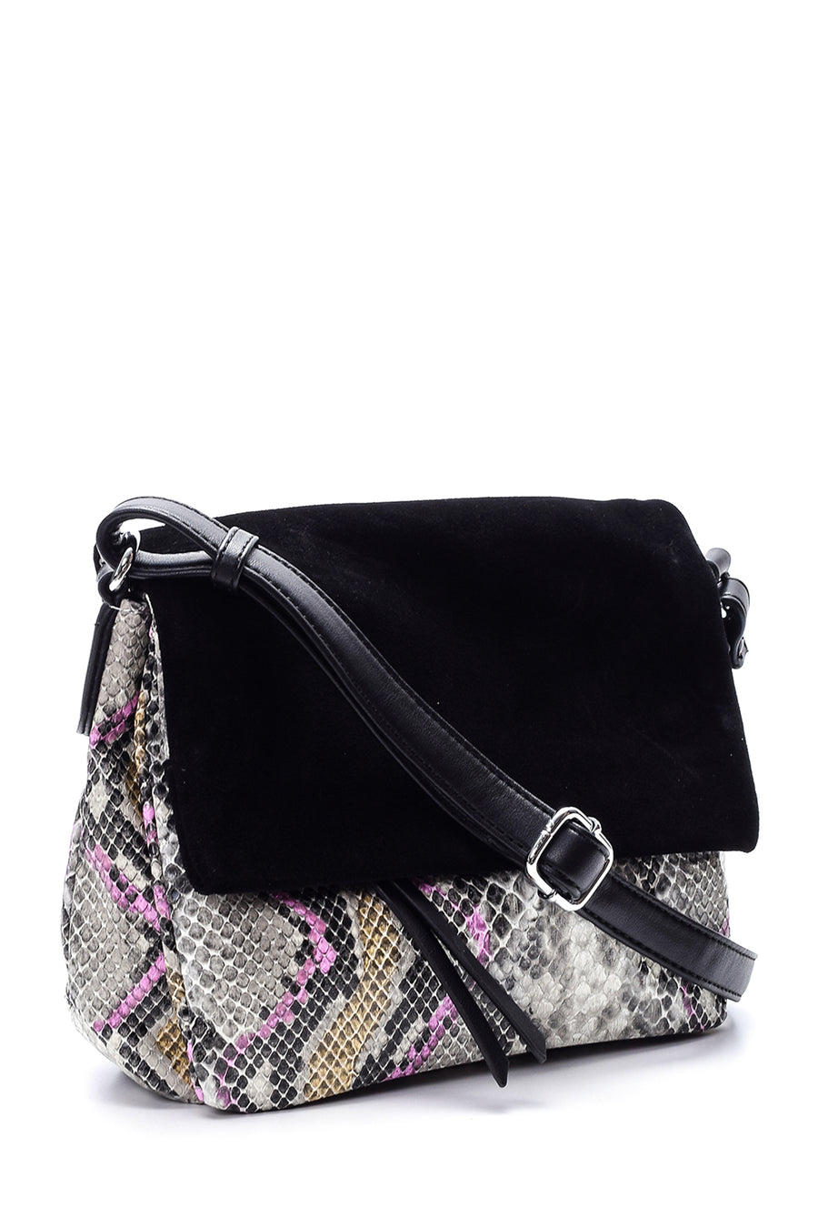 Women's Crocodile Patterned Suede Bag