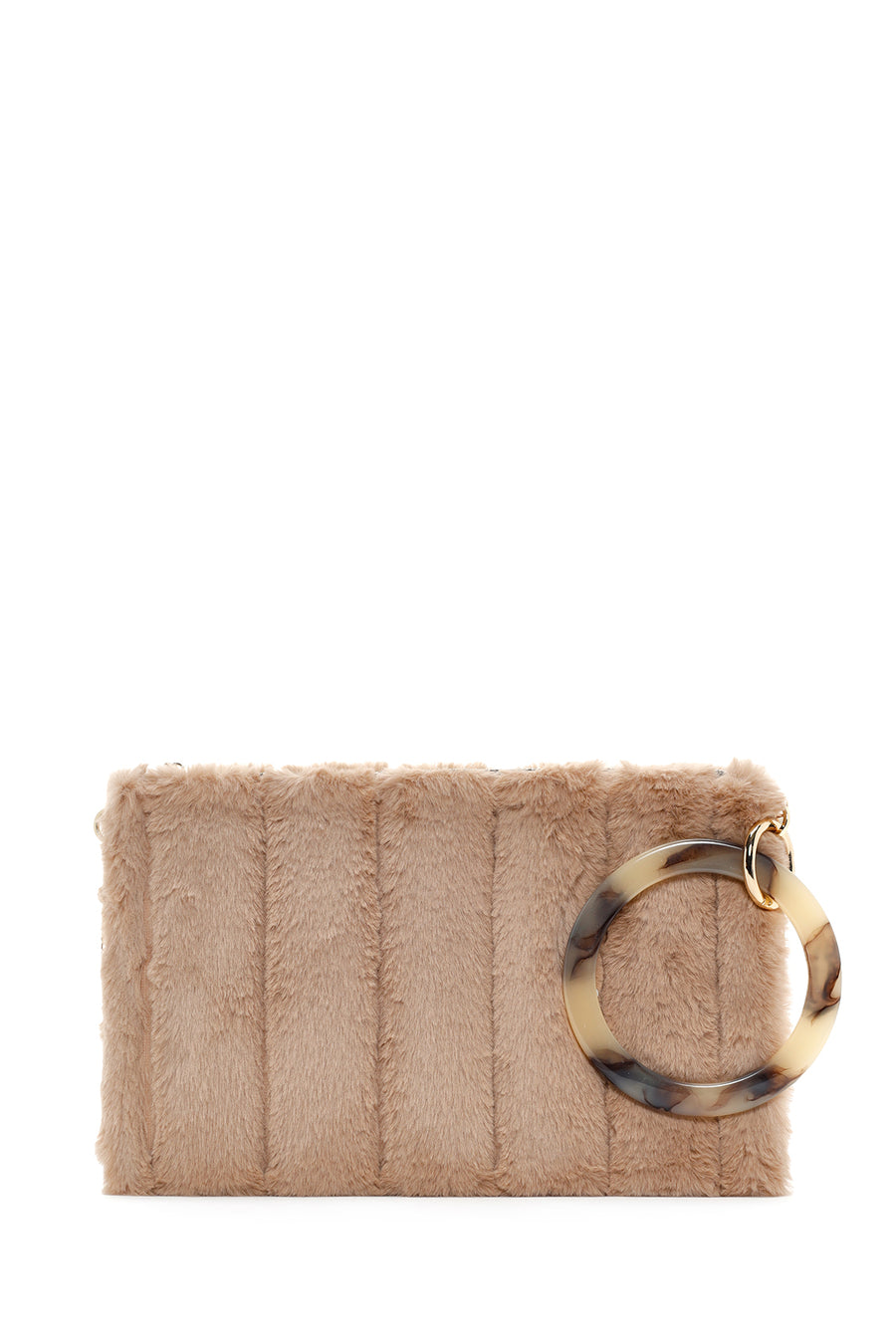 Women's Beige Chain Strap Plush Clutch Bag
