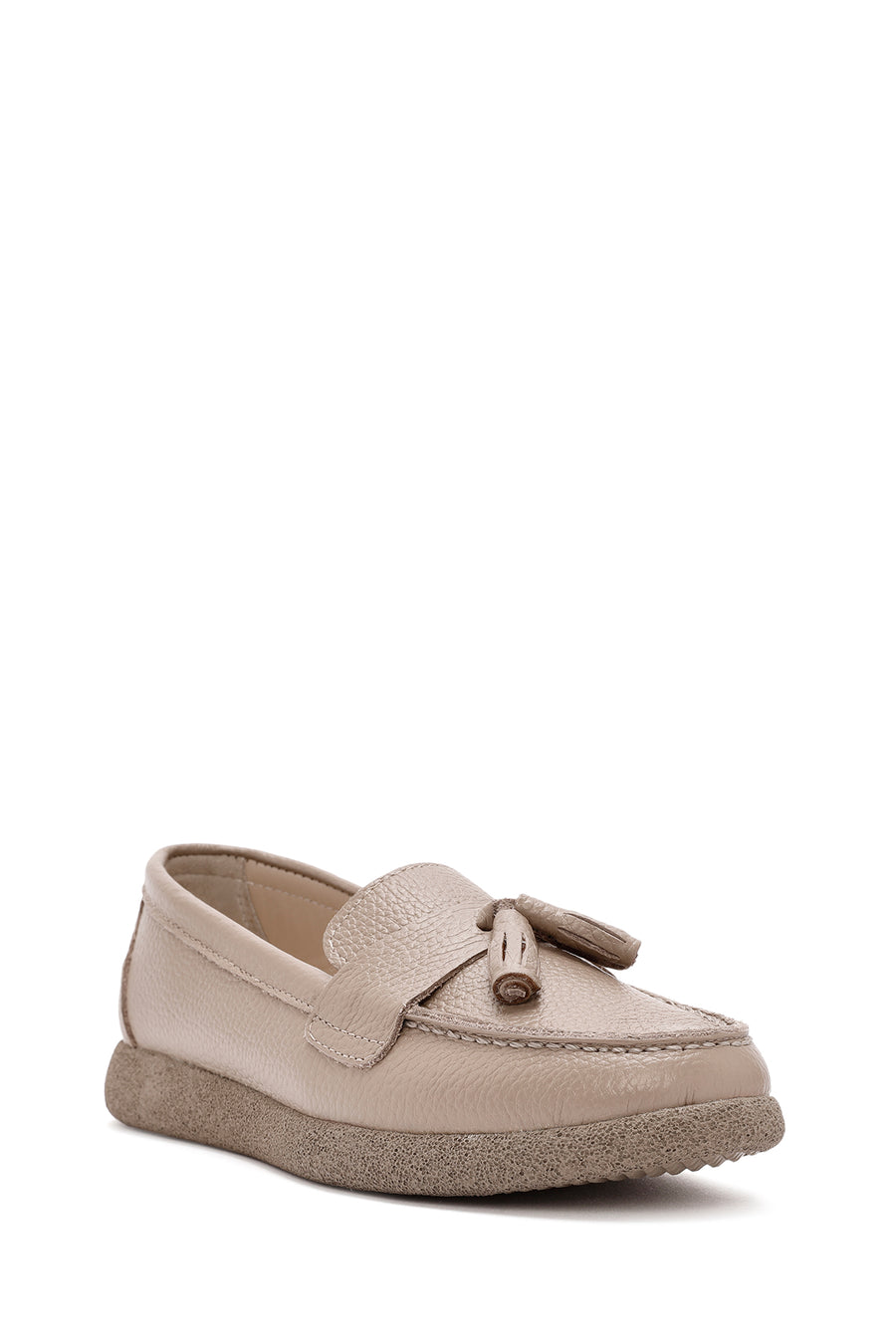 Kadın Vizon Püsküllü Deri Comfort Loafer