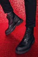 Men's Black Leather Zippered Boots | Derimod