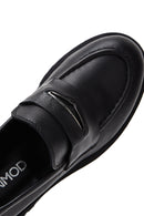 Women's Black Thick Soled Leather Masculine Loafer | Derimod