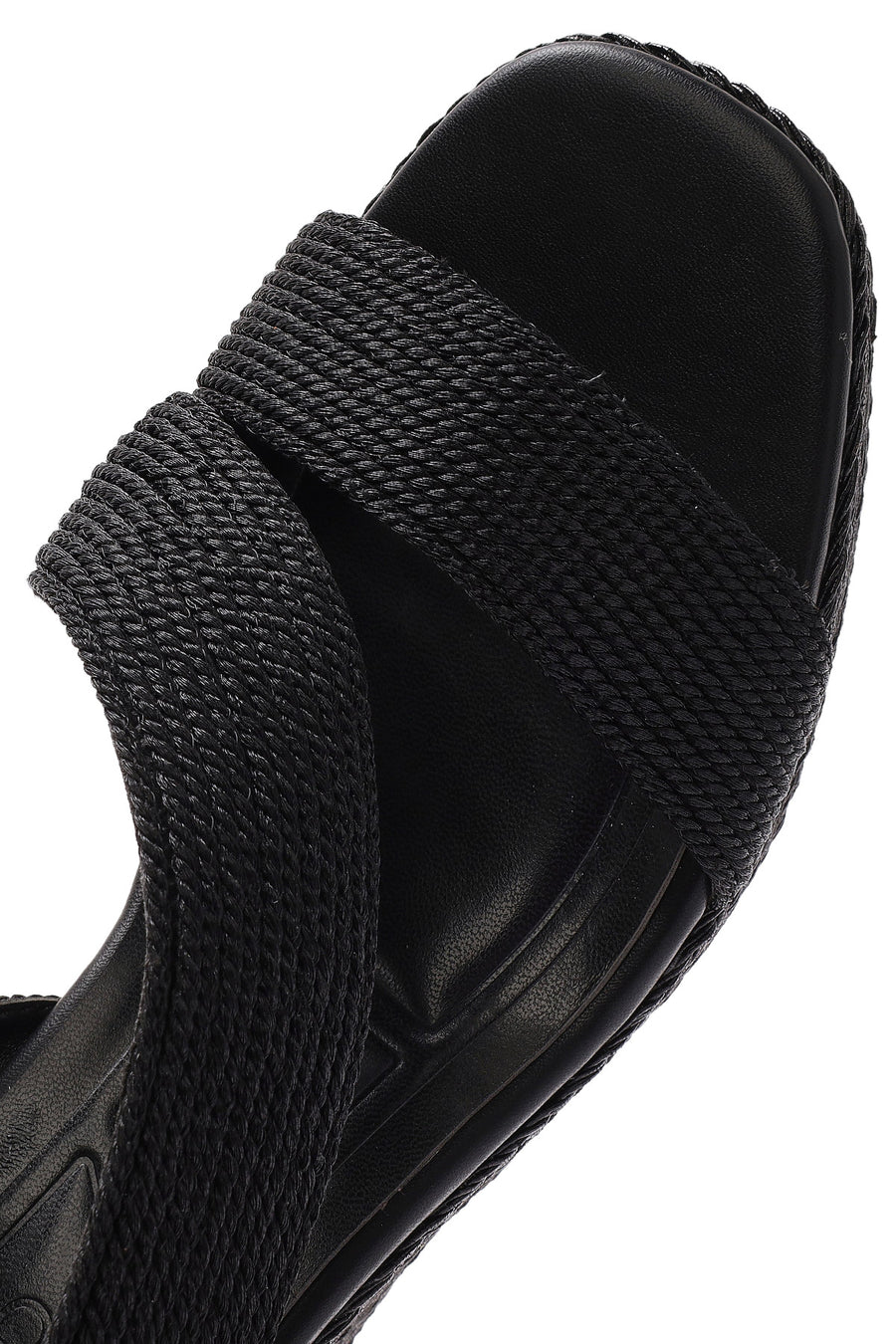 Women's Black Wedge Heeled Knitted Espadrille Sandals