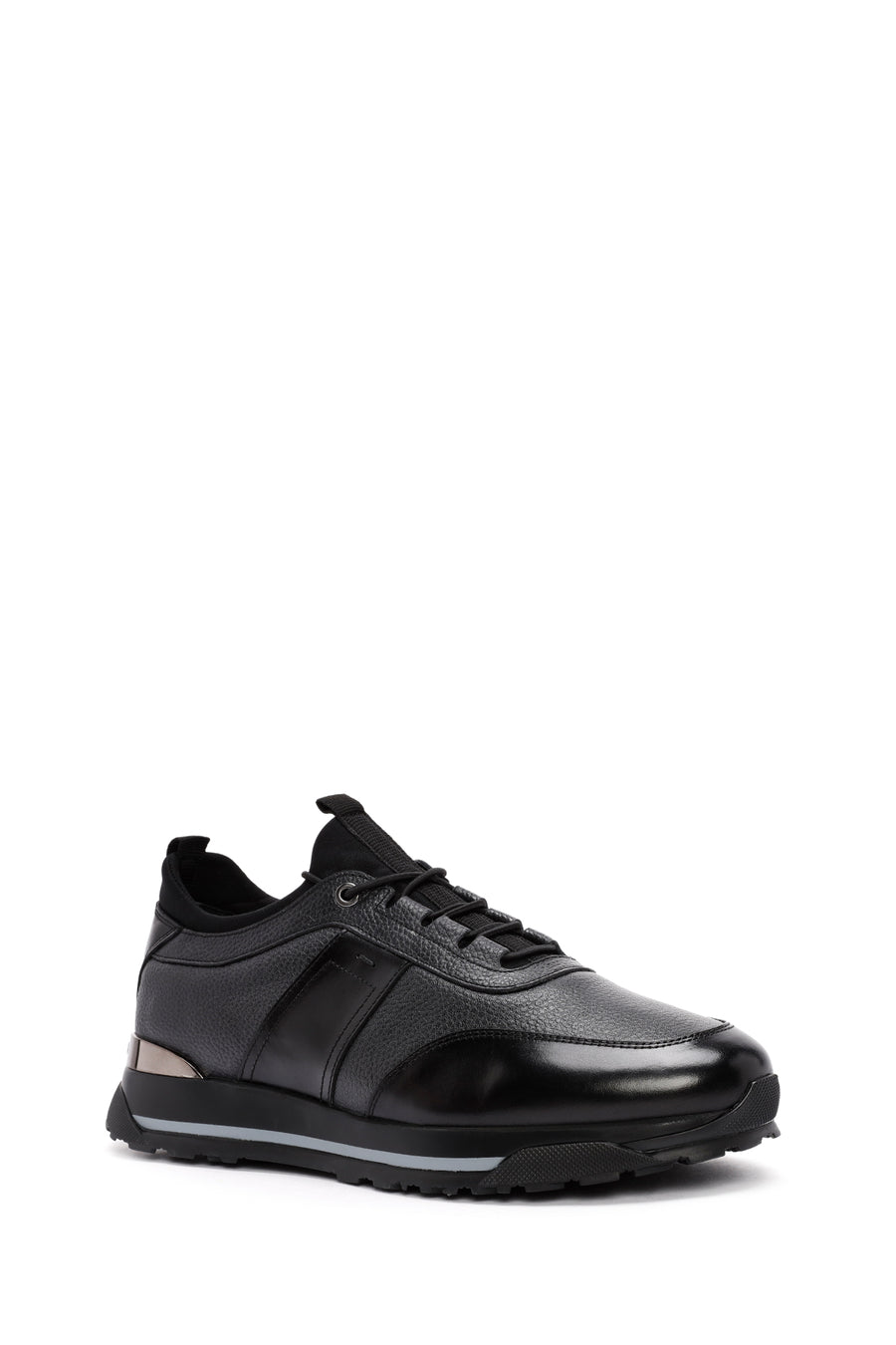 Erkek Siyah Bağcıklı Deri Casual Sneaker