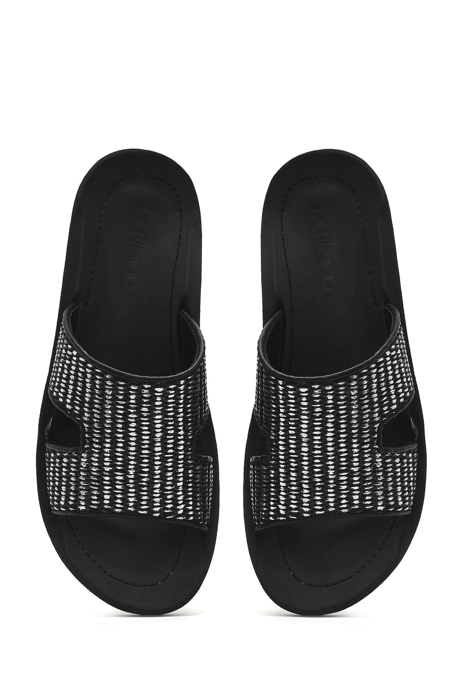 Women's Black Straw Slippers