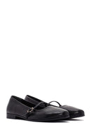 Women's Black Banded Leather Ballerinas | Derimod