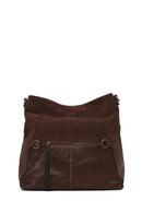 Woman Brown Long-Strap Suede Shoulder Bag | Derimod