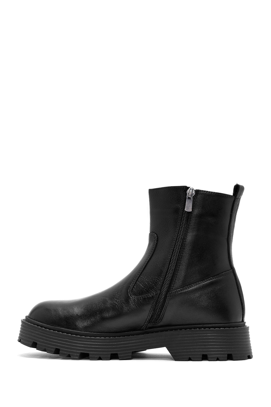 Men's Black Zippered Leather Casual Boots