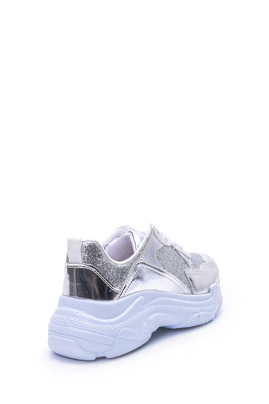 Kadın Yüksek Tabanlı Gümüş Sneaker